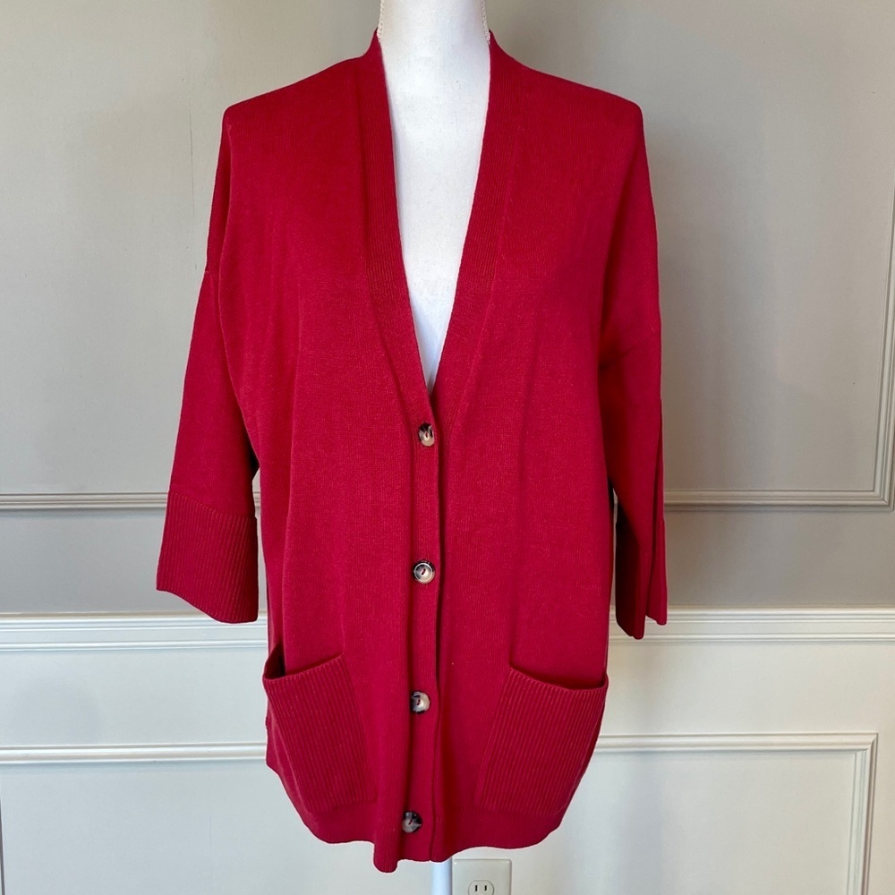 J. Jill Large Cardigan Sweater Dusty Pink Mauve Duster Pockets Button Front EUC
